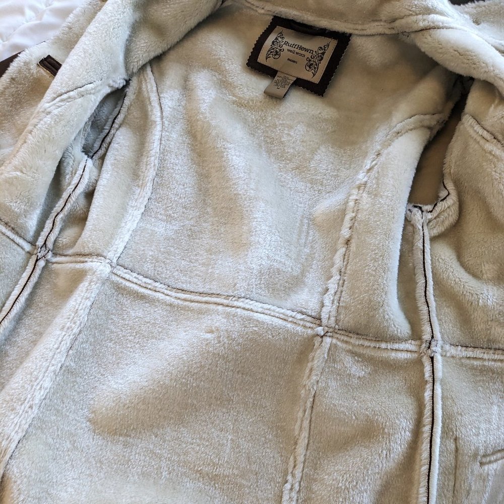 RUFF HEWN Faux Suede Sherpa Lined Car Coat Sz M - Picture 5 of 8